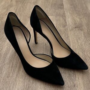 EUC Tory Burch Black Suede Pointed-Toe Stiletto Pumps with Gold Detail- Size 8.5